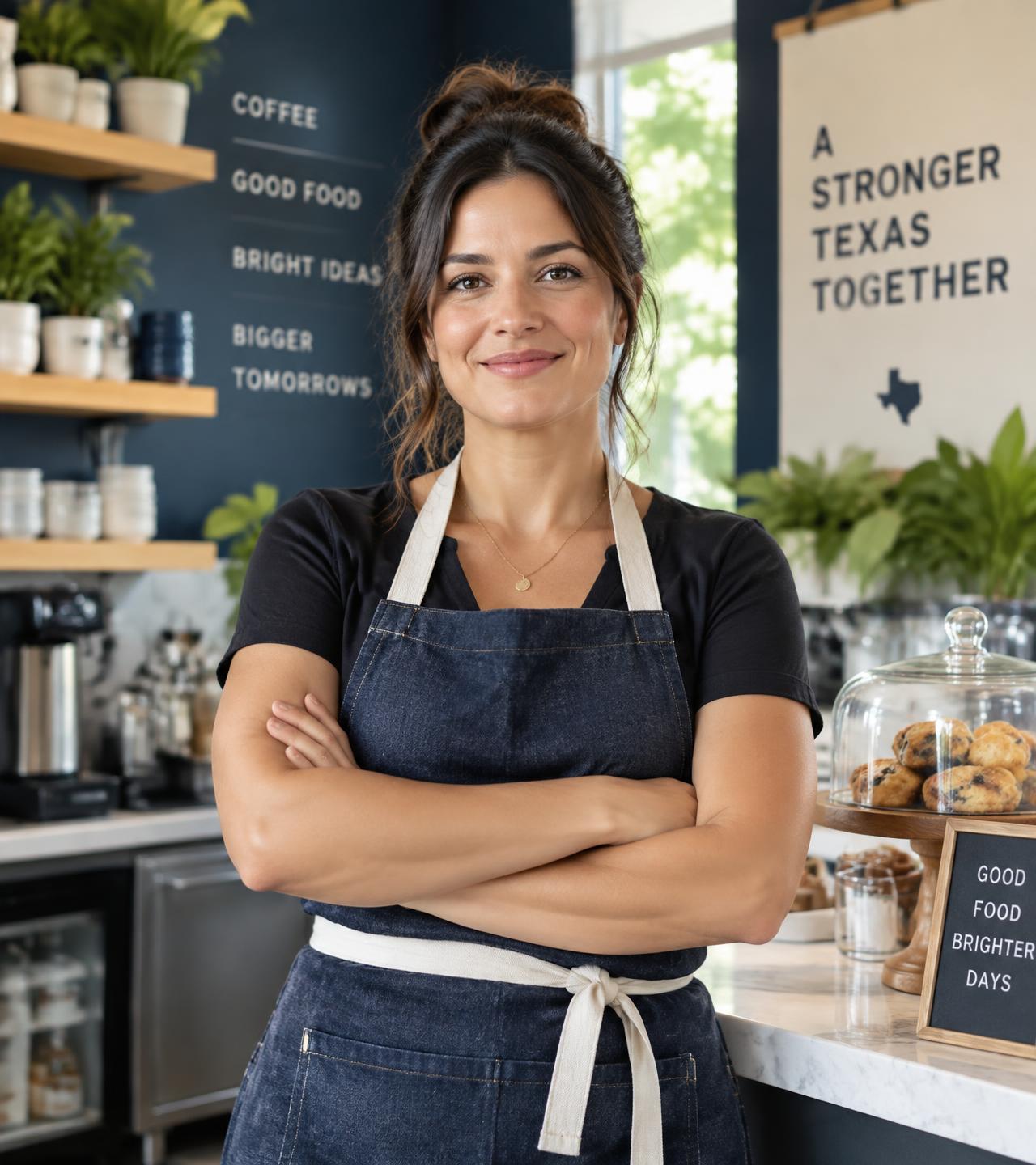Texas cafe owner standing in her kitchen